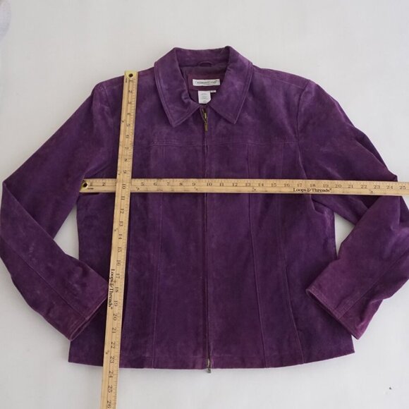 Vintage Coldwater Creek Purple 100% Suede Leather Zip Moto Biker Jacket L - Picture 4 of 12